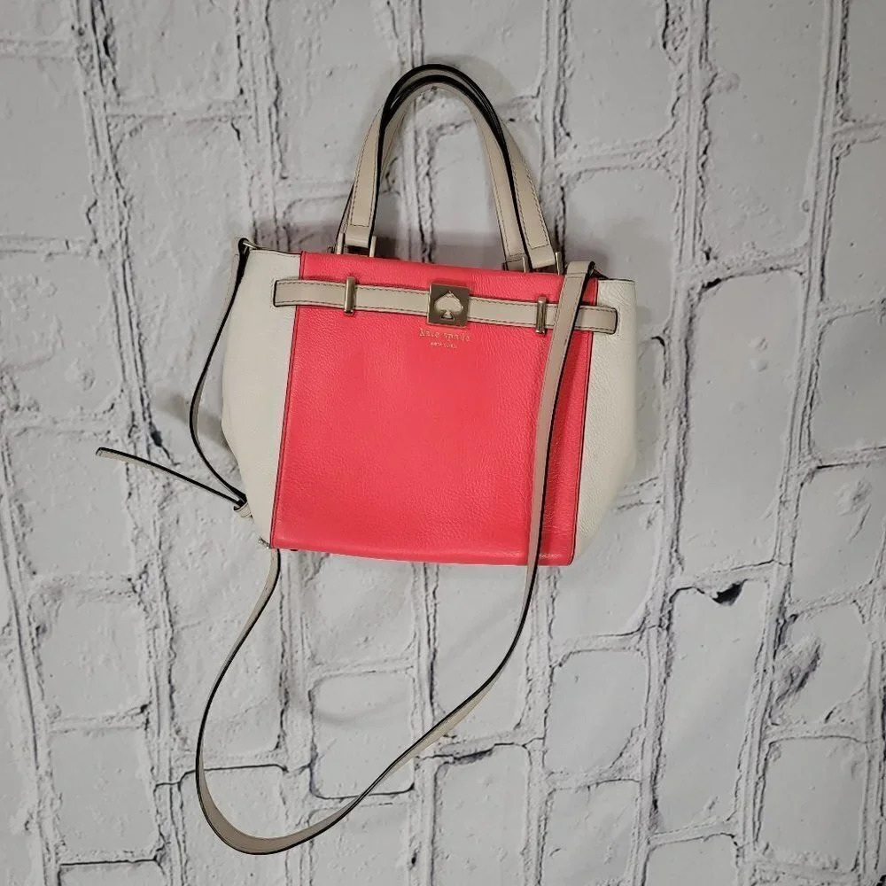 KATE Spade Houston Street LEO Two Tone Coral Sm Leather Handbag‎ Purse Summer